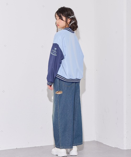 BISKEE ワイドパンツ パンツ ラインストーンデニムパンツ キッズ 子供