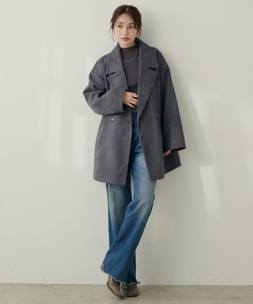 natural couture コート アウター ニットモッサミドル丈テーラーコート