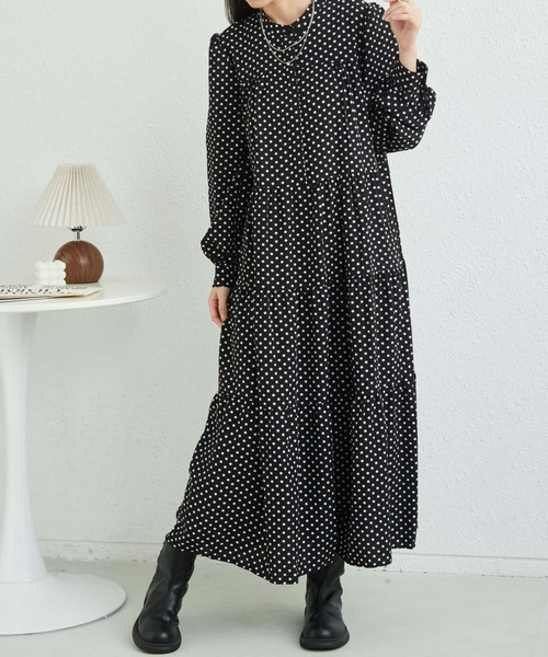 ワンピース Tiered Polka-Dot Long Dress black M MAISON DE THERESE（メゾン ド テレーズ） ワンピース ドット水玉柄