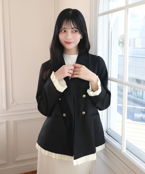 【ADORE】　ジップアップジャケット　ブルゾン　フリルカラー　38 日本製 Anely ブルゾン アウター スエードタッチ レース襟 ジップアップ