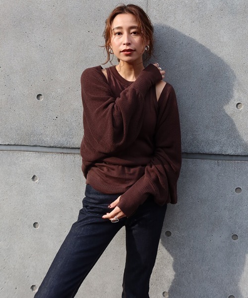 「CREDONA」 ニットアンサンブル FREE オレンジ レディース_画像3