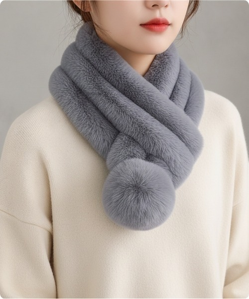 I.O.E マフラー ストール ポンポンエコファーマフラー レディース