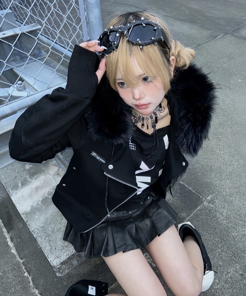 LES POUR 5351 ナイロンライダースパーカー　切替デザイン pourlesfemmes 5351 HOMMES ブルゾン ラムレザーシャツ ライダース 革ジャン ジャケット・アウター