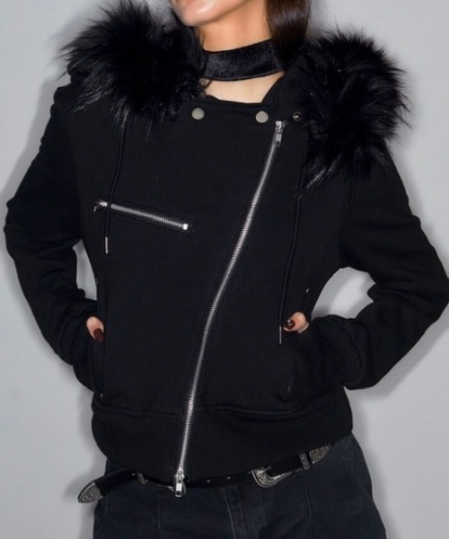 襟ファー パーカー NOT KNOWING パーカー 「NOT KNOWING」RIDER FUR HOOD ZIP UP