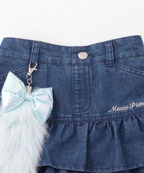 mezzo piano パンツ しっぽチャームつき ラメデニム段々スカパン