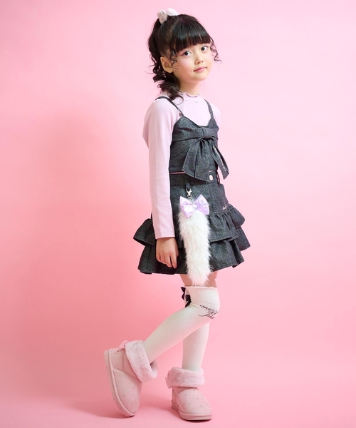 mezzo piano パンツ しっぽチャームつき ラメデニム段々スカパン