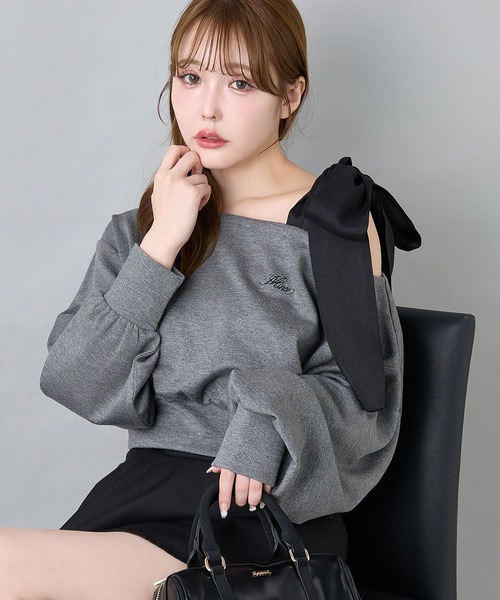 one after another NICE CLAUP tシャツ 肩リボンワンショルトップス