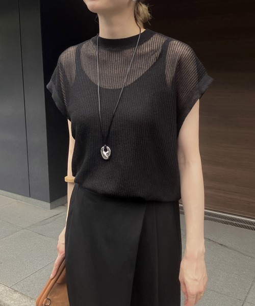 「Audrey and John Wad」 半袖ニット FREE チャコールグレー レディース_画像4