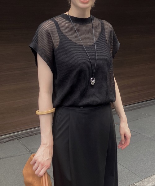 「Audrey and John Wad」 半袖ニット FREE チャコールグレー レディース_画像5