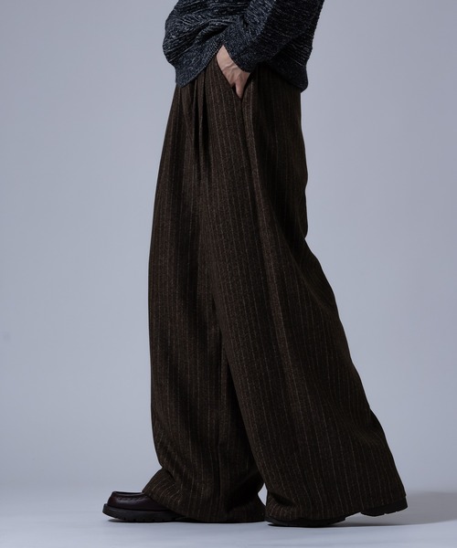 ワイドパンツ スラックス ストライプ柄 ワイドストレートパンツ メンズ