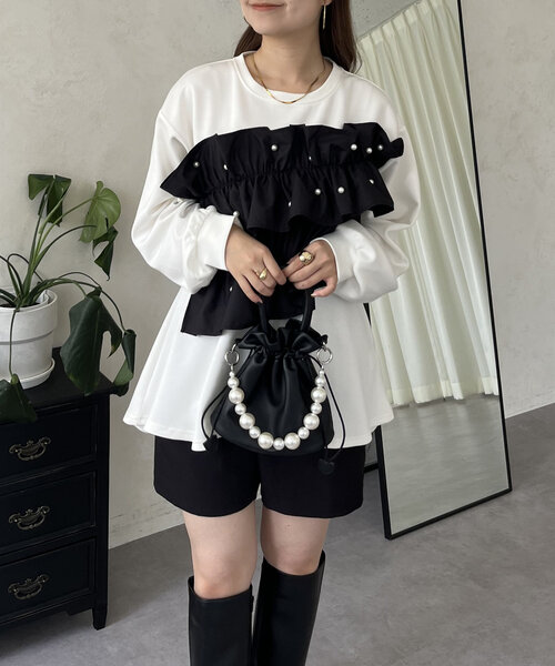 「prose verse」 スウェットカットソー LARGE ブラック レディース_画像4