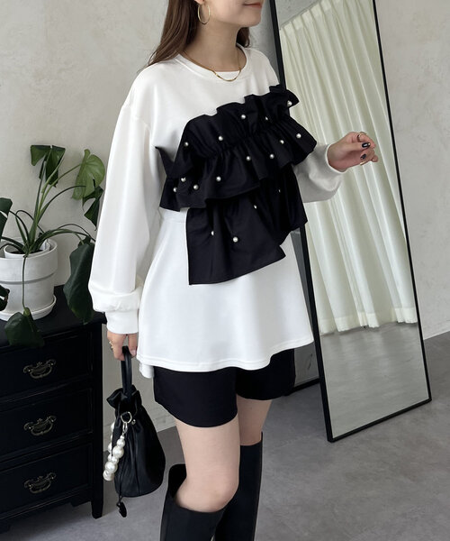 「prose verse」 スウェットカットソー LARGE ブラック レディース_画像7