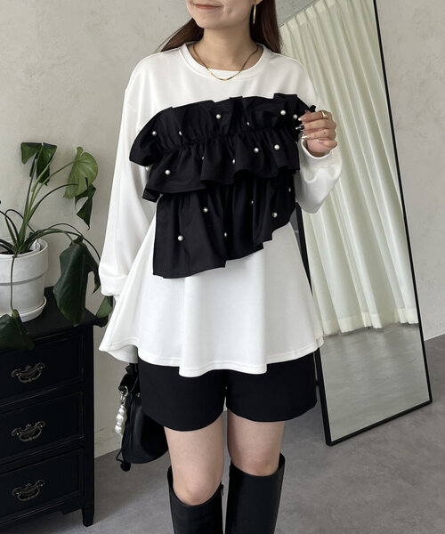 「prose verse」 スウェットカットソー LARGE ブラック レディース_画像9