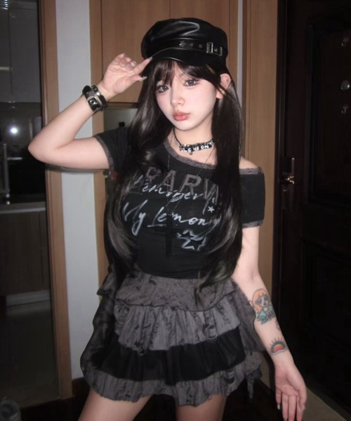 lilful tシャツ 半袖 「26年春夏新作」Y2K クラッシュ加工