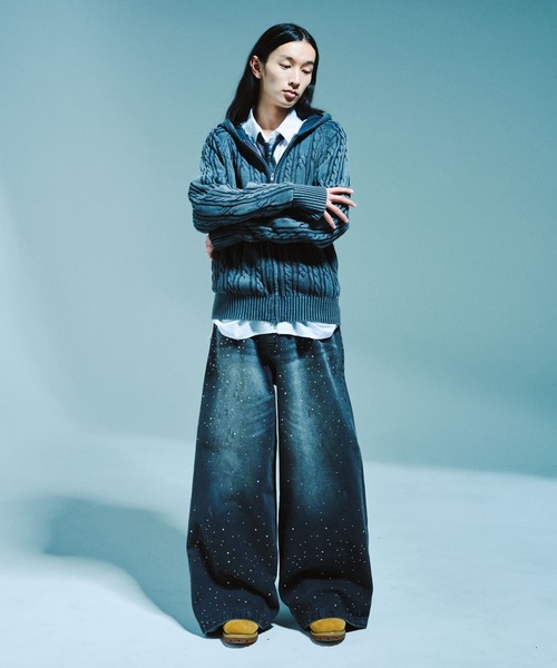 camphor wood ワイドバギーラインストーンデニム Camphor wood ワイドパンツ ジーンズ WIDE BAGGY RHINESTONE DENIM