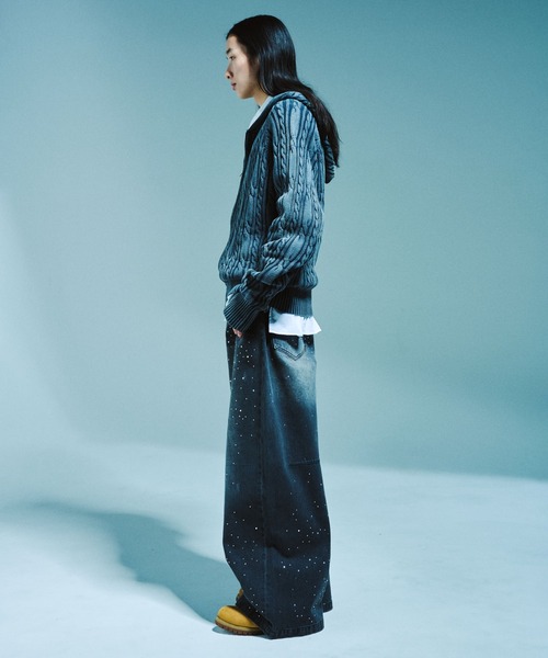 camphor wood ワイドバギーラインストーンデニム Camphor wood ワイドパンツ ジーンズ WIDE BAGGY RHINESTONE DENIM