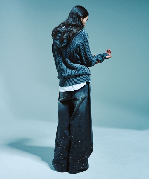 Camphor wood ワイドパンツ ジーンズ WIDE BAGGY RHINESTONE DENIM