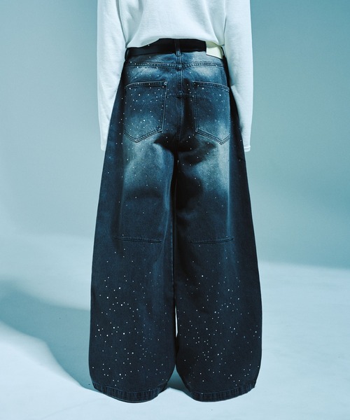 Camphor wood ワイドパンツ ジーンズ WIDE BAGGY RHINESTONE DENIM