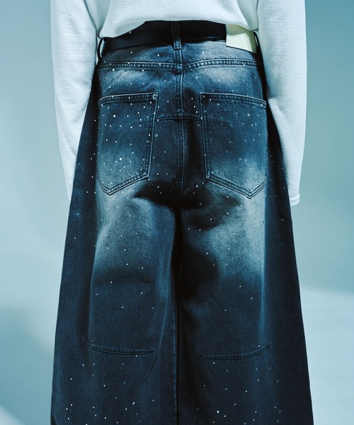 Camphor wood ワイドパンツ ジーンズ WIDE BAGGY RHINESTONE DENIM