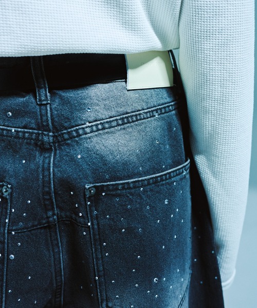 Camphor wood ワイドパンツ ジーンズ WIDE BAGGY RHINESTONE DENIM