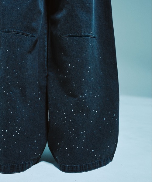 Camphor wood ワイドパンツ ジーンズ WIDE BAGGY RHINESTONE DENIM