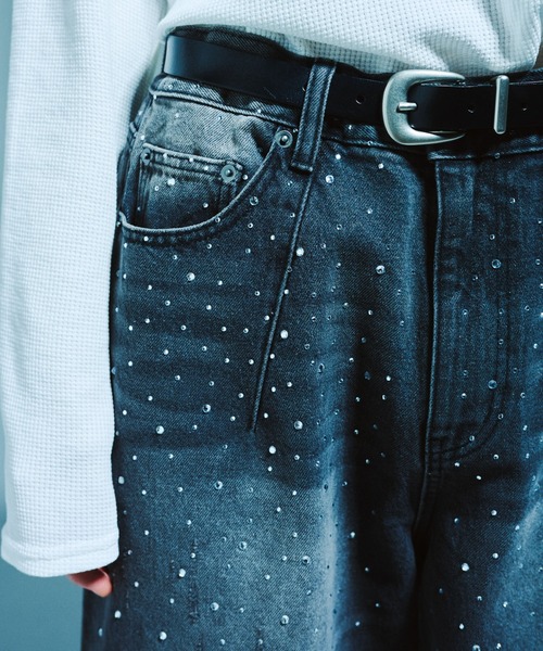 Camphor wood ワイドパンツ ジーンズ WIDE BAGGY RHINESTONE DENIM