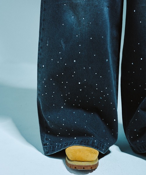 Camphor wood ワイドパンツ ジーンズ WIDE BAGGY RHINESTONE DENIM
