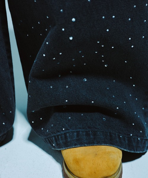 Camphor wood ワイドパンツ ジーンズ WIDE BAGGY RHINESTONE DENIM