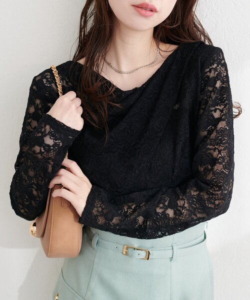 natural couture tシャツ ドレープレースプルオーバー レディース