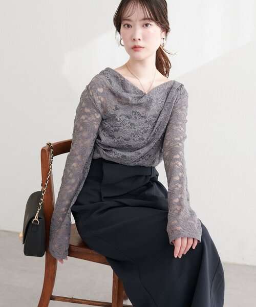 natural couture tシャツ ドレープレースプルオーバー レディース