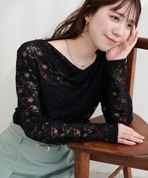 natural couture tシャツ ドレープレースプルオーバー レディース