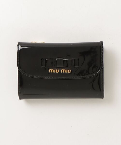 美品ミュウミュウ財布　ブラック MIU MIU ミュウミュウ 三つ折り財布 ブラック 5MH033 2FPP F0002 TRI