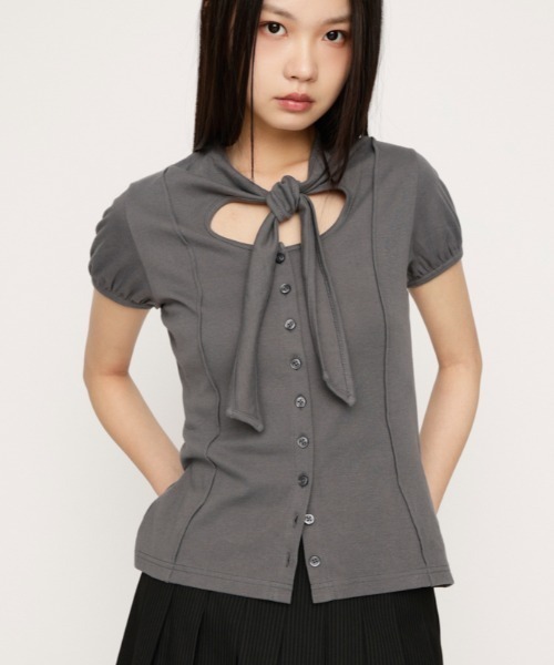 SLY（スライ） tシャツ 半袖 FRONT BUTTON TIE TOPS フロントボタン