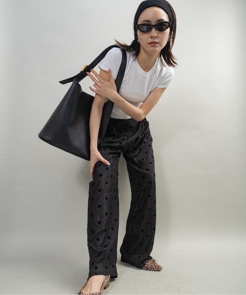 値下げ不可　ドット柄 黒 ワイドパンツ ワイドパンツ パンツ ドット ワイドイージーパンツ レディース