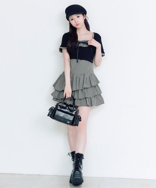 OLIVE des OLIVE 半袖カーデとミニワンピのセット 黒 OLIVE des OLIVE（オリーブデオリーブ） ワンピース 半袖 半袖カーデと