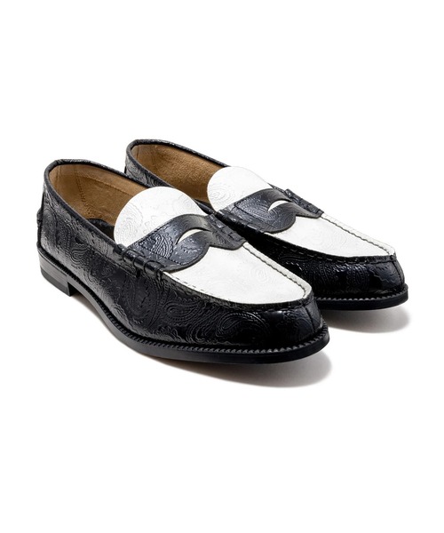The Kenford Fineshoes ローファー EMBOSSED LOAFERS BLACK WHITE