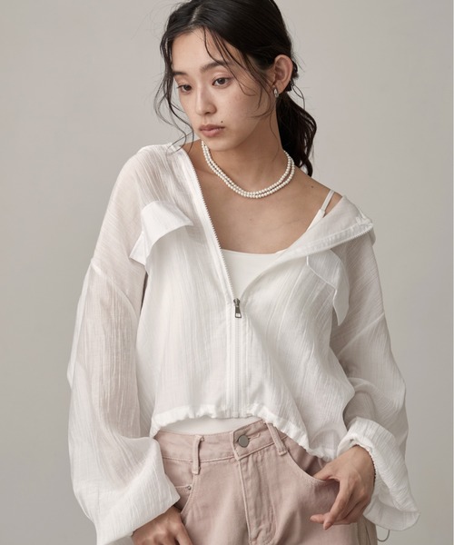 完売品　UVカット2wayシアーブルゾン　ホワイト OFROOM ブルゾン アウター UV Cut Sheer Short Blouson｜UVカット