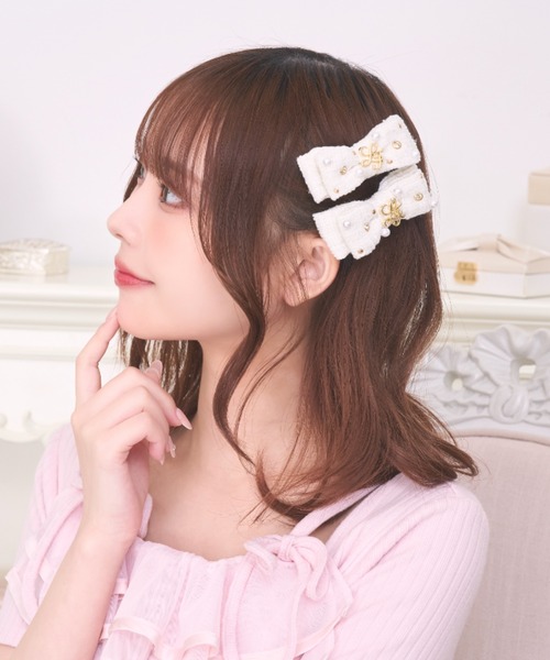 LAFARY（ラファリー） ヘアクリップ ビジューツイードミニリボン