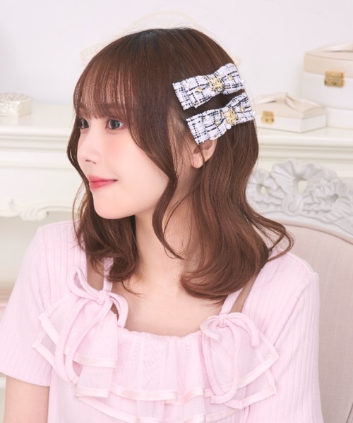 LAFARY（ラファリー） ヘアクリップ ビジューツイードミニリボン