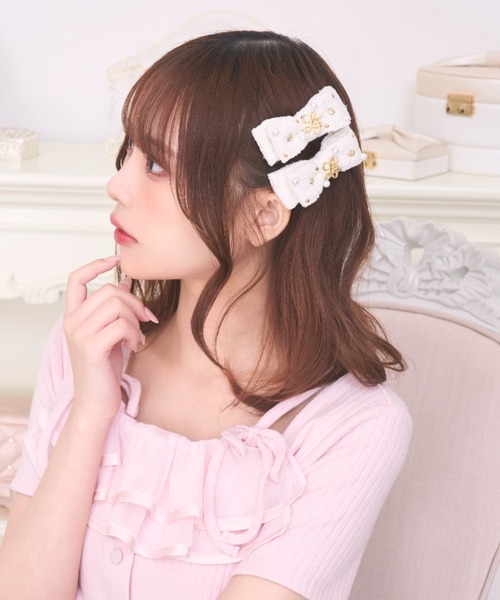 LAFARY（ラファリー） ヘアクリップ ビジューツイードミニリボン