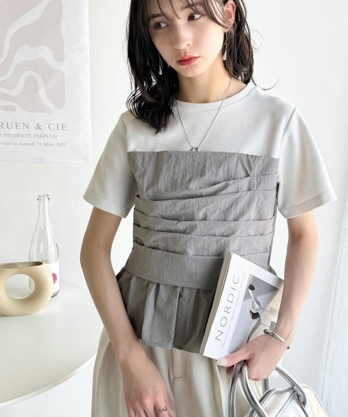 「classicalelf」 半袖カットソー MEDIUM ホワイト×グレー レディース_画像4