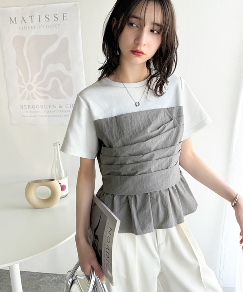 「classicalelf」 半袖カットソー MEDIUM ホワイト×グレー レディース_画像5