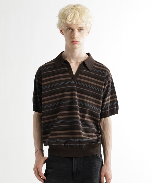 HARE（ハレ） ポロシャツ 半袖 ボーダースキッパーポロニット(HARE