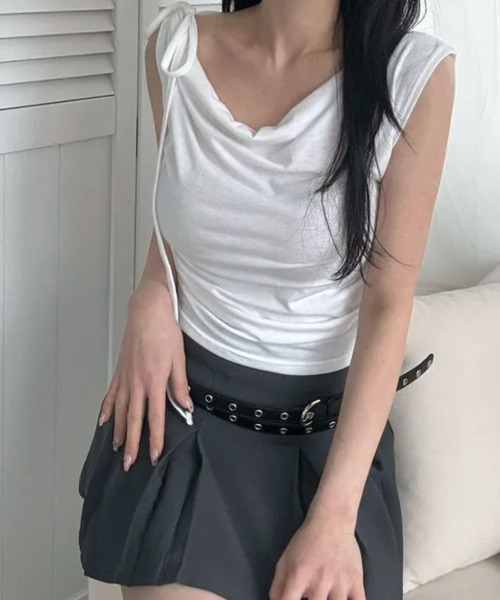 tシャツ リボン ドレープ ノースリーブトップス レディース : ZOZOTOWN