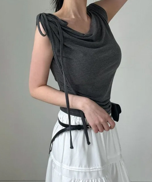 tシャツ リボン ドレープ ノースリーブトップス レディース : ZOZOTOWN 