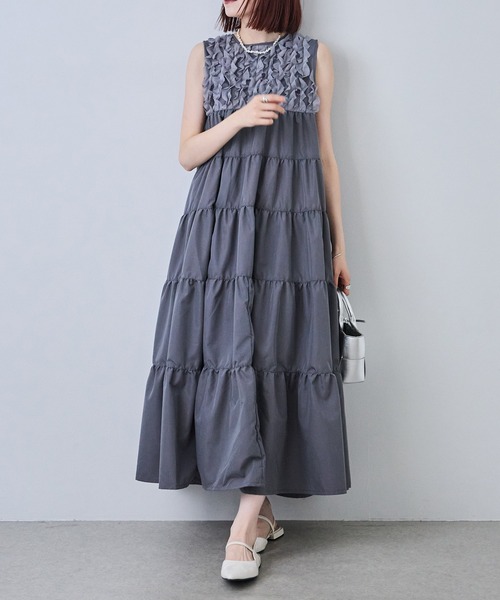 ERMANNO SCERVINOノースリーブAラインワンピース　フリル　美品 each alchemist ワンピース ラッフルフリルティアードノースリーブ