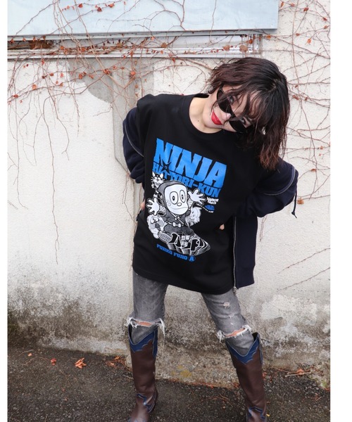 tシャツ 忍者ハットリくん ロングスリーブTシャツ(ござるブラック