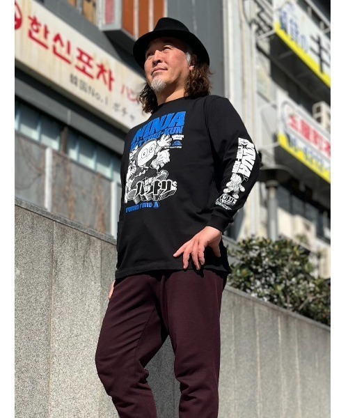 tシャツ 忍者ハットリくん ロングスリーブTシャツ(ござるブラック