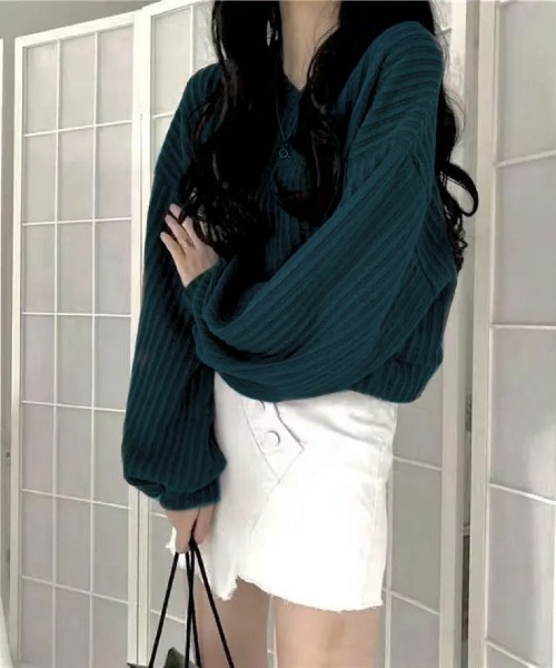 ニット セーター Sheer ＆ Rib Mix Top レディース LACーVERT ニット セーター マルチミックスカラーニット