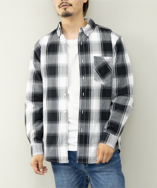 STYLEBLOCK シャツ 平織チェック柄長袖BDシャツ メンズ